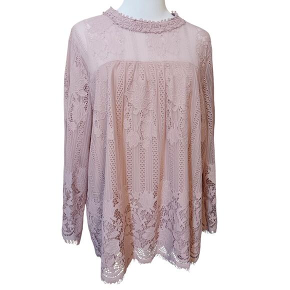 Lacey Boho Fairy Tunic Top Blouse XL Pastel Lavender Purple Flowy Yoke‎ Girly - Picture 2 of 10